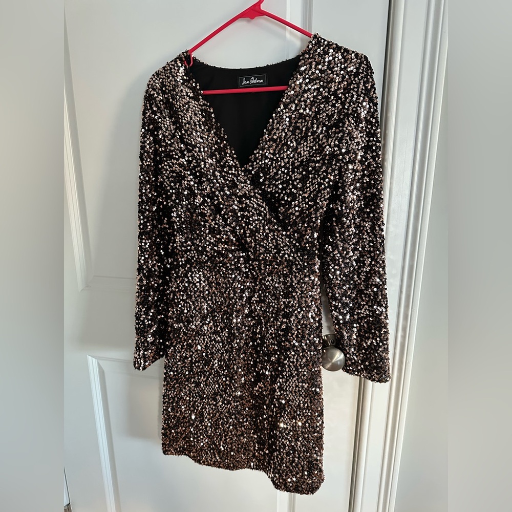 Sam Edelman Sequin Long Sleeve V-Neck Dress